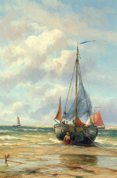A Bomschuit in the Breakers, 1850, Johannes Hermanus Koekkoek