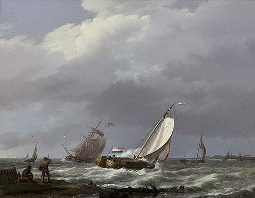 Schepen op ruwe zee, 1822, Johannes Hermanus Koekkoek