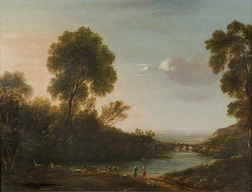 River with Bridge, , John Warwick Smith
