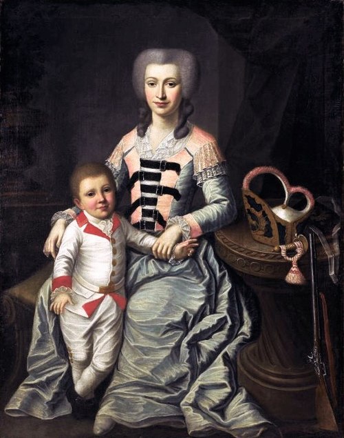 Portrait de Tekla Łubieńska née Bielińska avec son fils Franciszek., 1790, Józef Faworski