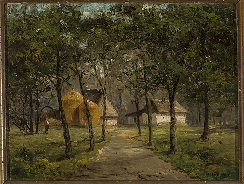 Landscape with houses among trees, , Józef Marszewski