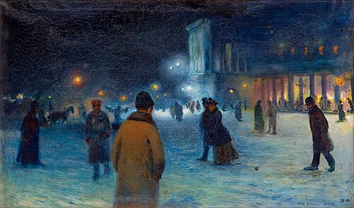 Evening on the Theatre Square in Warsaw, 1893, Józef Rapacki