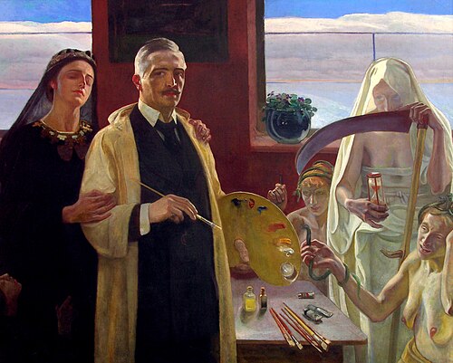 Autoportret z harpiami, 1916, Józef Unierzyski