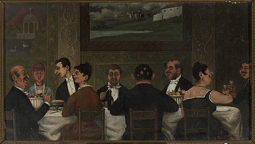 Dinner party at a wealthy Jewish house in Kraków, 1880, Józef Wincenty Kruszewski