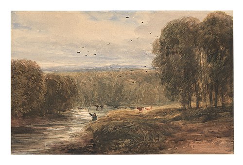 An angler on the River Dee, , David Cox