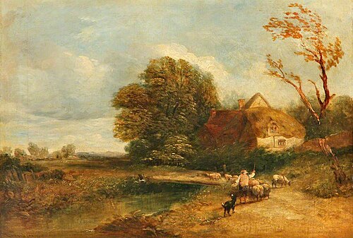 Landscape with a Cottage and a Flock of Sheep, , David Cox