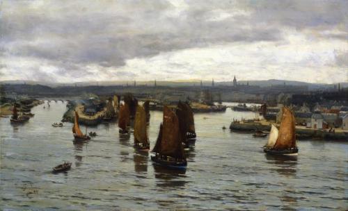 The Herring Fleet Leaving the Dee, Aberdeen, 1888, David Farquharson