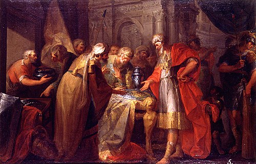 El rey Ezequías haciendo ostentación de sus riquezas ante los legados del rey de Babilonia, 1789, Vicente López Portaña