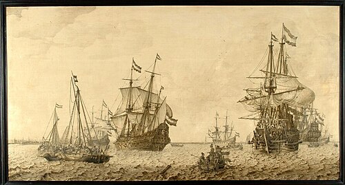 Schepen op de rede van Amsterdam, 1661, Ludolf, II Backhuysen