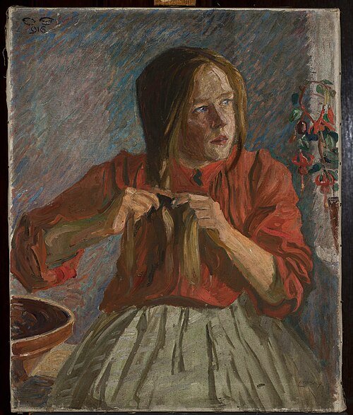 Une fille tressant ses cheveux., 1916, Ludwik Misky