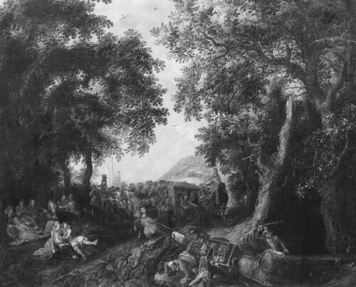 Landscape with a Hunting Party and an Overturned Wagon, 1610, David Vinckboons