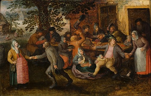 Boerengezelschap voor een herberg, , David Vinckboons