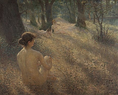Drei weibliche Akte auf sonniger Waldlichtung, 1898, Max Fleischer