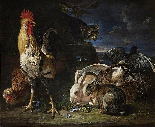 A Cat Watching Rabbits and Fowl, , David de Koninck