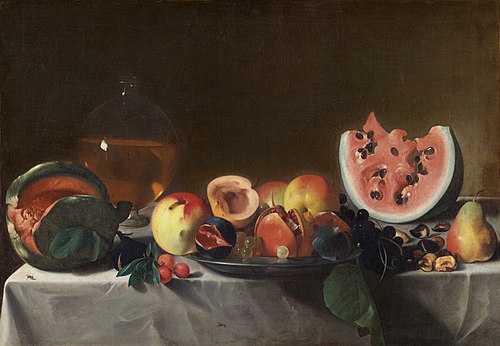 Still Life with Fruit and Carafe, 1615, Pensionnaire de Saraceni