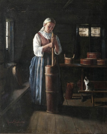 Peasant Girl and a Cat, 1892, Anna Sahlsten