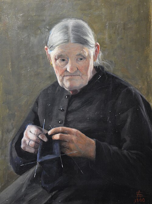 Old woman stitching, 1900, Anna Sahlsten