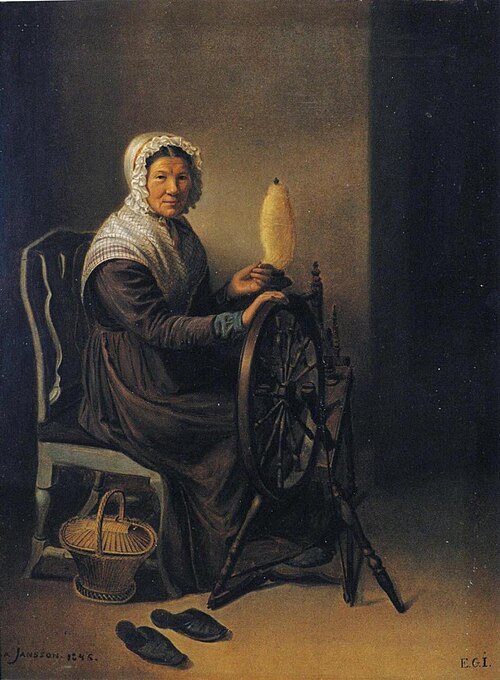 Old Woman at Spinning Wheel, 1846, Edla Blommér