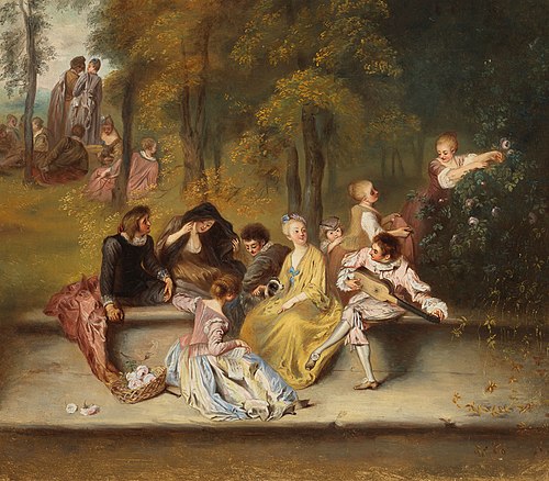 Gentlemen and Ladies on the Terrace, after detail in painting by Antoine Watteau, , Ida Silfverberg