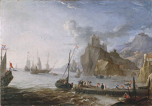View on a sea-port, 1650, Adriaen van der Kabel