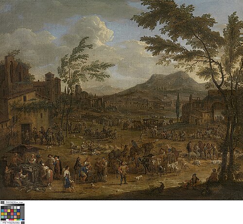 Italianate Landscape with a Market Scene, 1680, Pieter van Bredael