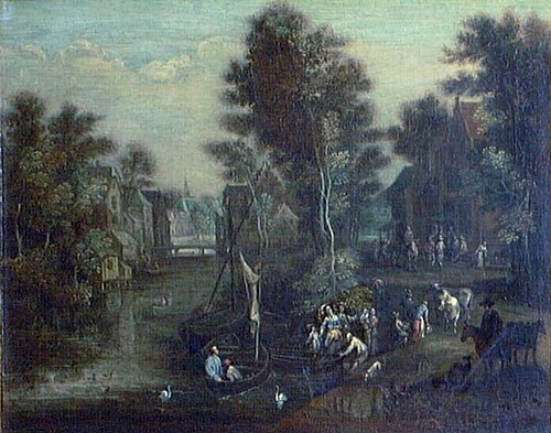 A Lady with Her Retinue beside a River, , Pieter van Bredael