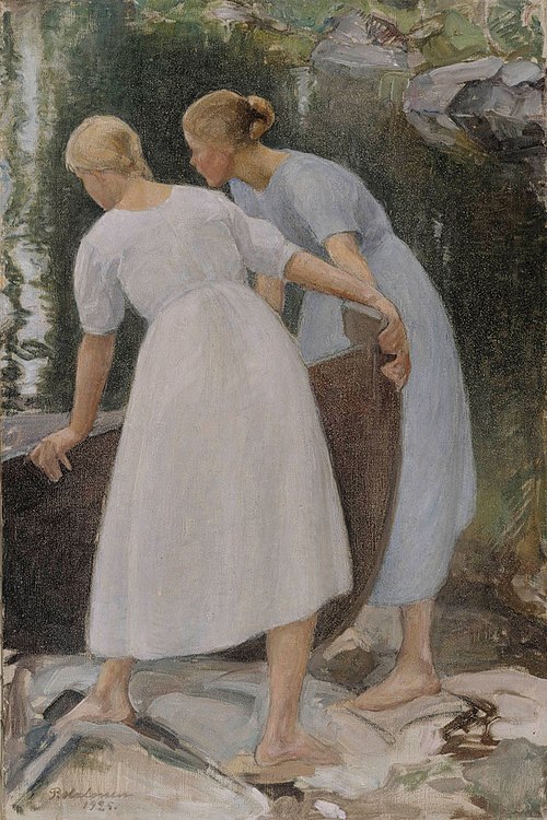 Girls Pushing a Boat, 1925, Pekka Halonen