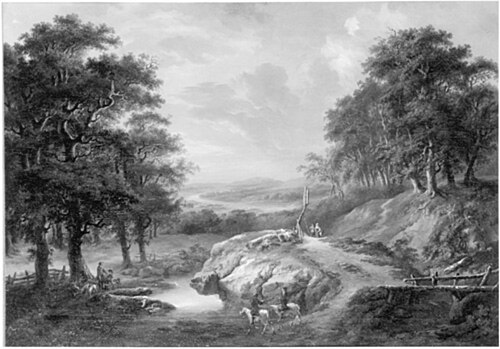 Komponierte Waldlandschaft mit Jägern, , Johann Balthasar Bullinger