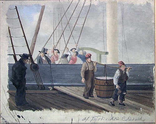 Sailship being unloaded at the Quai, 1854, Carl Fredrik Diriks