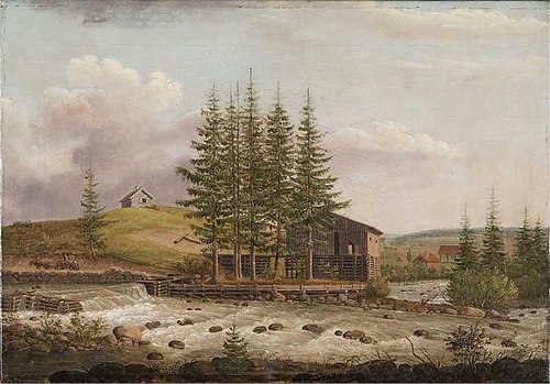 Nydalen Mølle ved Akerselva, 1830, Ferdinand Jonas Gjøs