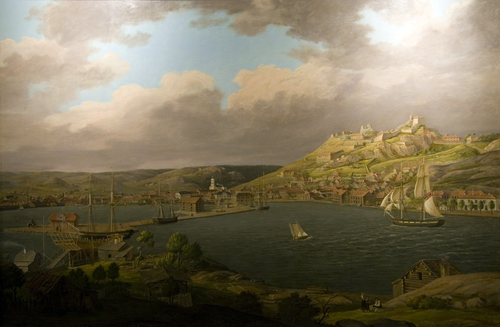 Fredrikshald i 1843, set fra Sauøen, 1843, Ferdinand Jonas Gjøs