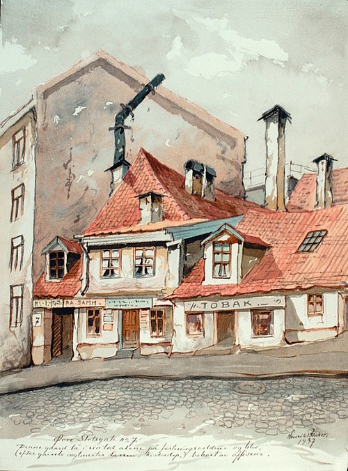 Øvre Slottsgate No 7 / Denne gaard lå i sin tid alene på festningsvoldene og blev (efter gamle vagtm, 1937, Hans Henrik Sartz Backer