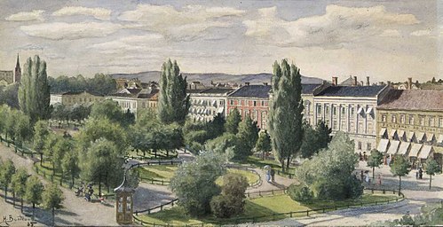 Studenterlunden og Karl Johans gate, 1885, Harald Bertrand