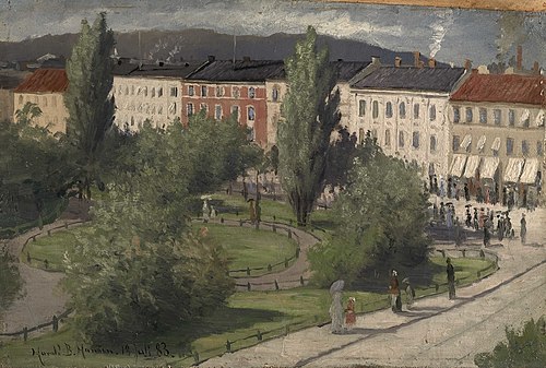 Karl Johans gate med Eidsvolls plass, 1883, Harald Bertrand
