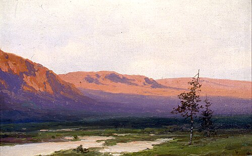 Fjell i solnedgang, 1876, Isak Philip Hartvig Ree Barlag