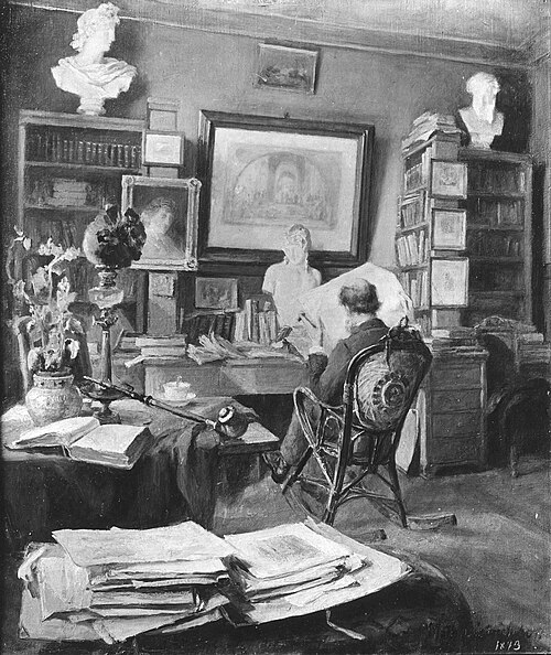 Professor Lorentz Dietrichson i sitt arbeidsværelse, 1893, Johanne Mathilde Dietrichson