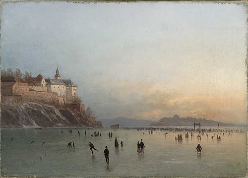 Skøyter på fjorden, Akershus, 1869, Peder Cappelen Thurmann