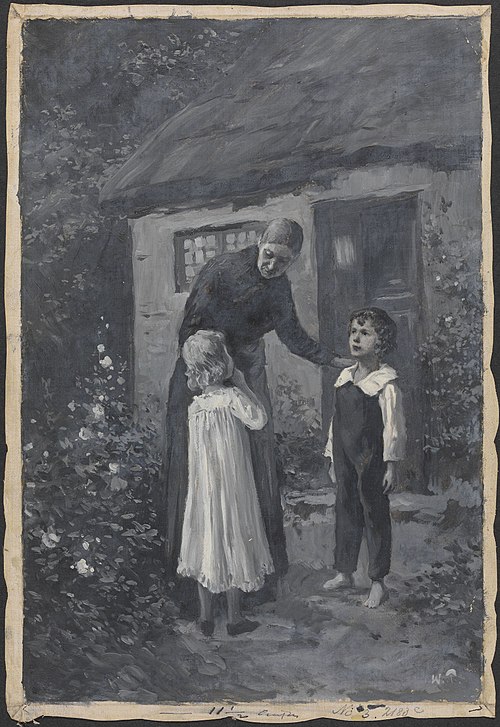 "Og da Pigebarnets milde, taareblændte Øie bad, at hun ikke skulle skille Drengen og hans Hjemsted a, 1894, Wilhelm Peters