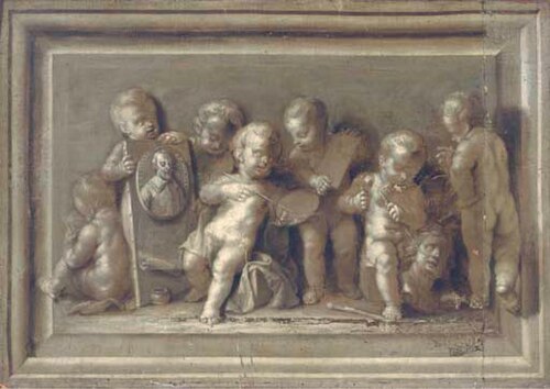 An allegory of art: Putti disporting with a portrait of the artist, 1630, Louwijs Aernouts Elsevier
