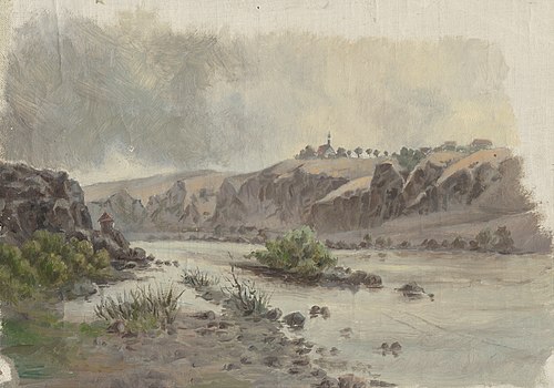Church on a Bank above a River, 1860, Jan Nowopacký