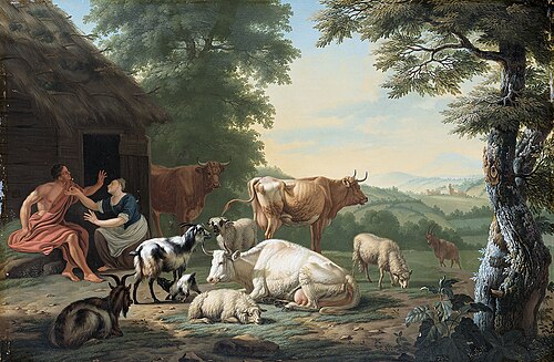 Arcadisch landschap met herders en vee, 1750, Jan Gool