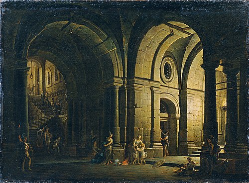 Julius Sabinus says goodbye to his family in the dungeon, 1786, Josef Platzer