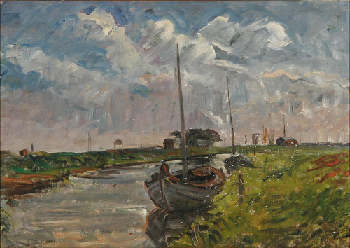 A canal with a boat., 1895, Albert Gottschalk