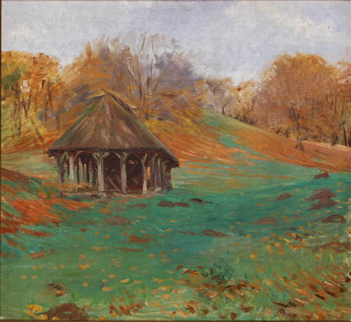 The feeding hut in Ulvedalene, Dyrehaven., 1902, Albert Gottschalk