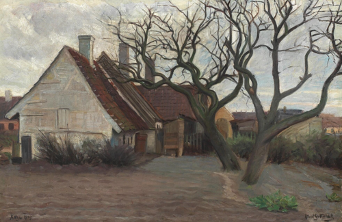 Some houses on the outskirts of Køge., 1895, Albert Gottschalk
