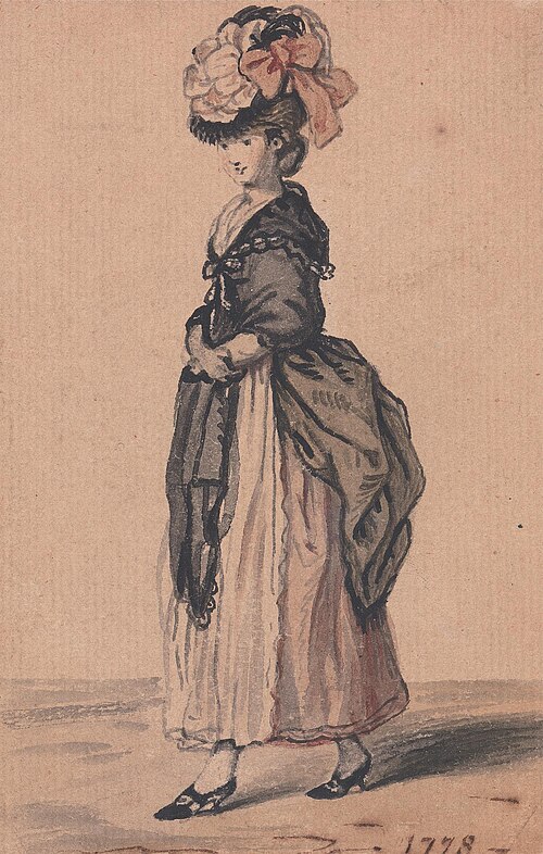 A Lady of Fashion with Black Shawl and Black Shoes, 1778, John Collett