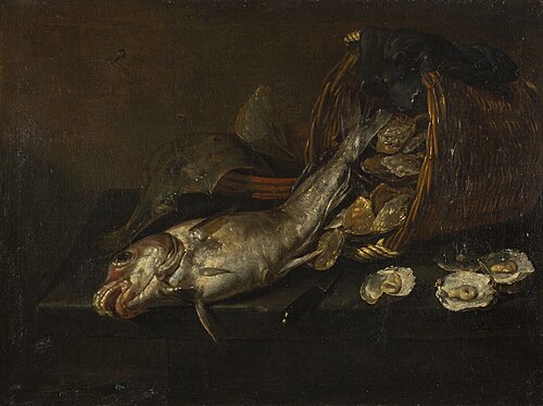 Nature morte aux poissons et aux huitres, 1668, Frans van Cuyck