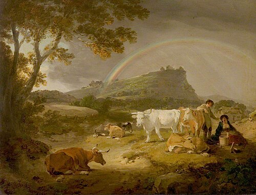Landscape, Beeston Castle, Cheshire, and Rainbow, 1793, Julius Ibbetson