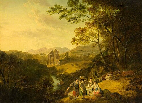 Rosslyn Castle with Washerwomen and Cattle, , Julius Caesar Ibbetson