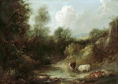 Landscape with Cattle Watering, , Julius Caesar Ibbetson